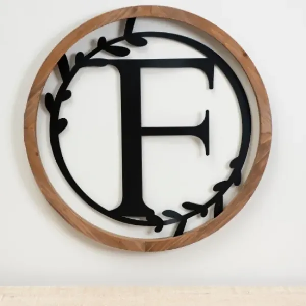 Monogram Wall Decor-Kirkland's Home Wood And Metal Laurel Monogram F Plaque
