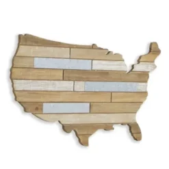 Wall Plaques-Kirkland's Home Wood And Metal Plank Usa Map Wall Plaque Silver/Brown