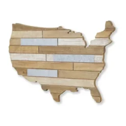 Wall Plaques-Kirkland's Home Wood And Metal Plank Usa Map Wall Plaque Silver/Brown
