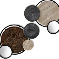 Wall Plaques-Kirkland's Home Wood And Metal Plates With Mirrors, Set Of 2 Black/Brown