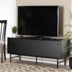 Tv Stands & Media Consoles-Kirkland's Home Wood And Metal Sliding Door Tv Stand Black