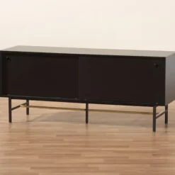 Tv Stands & Media Consoles-Kirkland's Home Wood And Metal Sliding Door Tv Stand Black