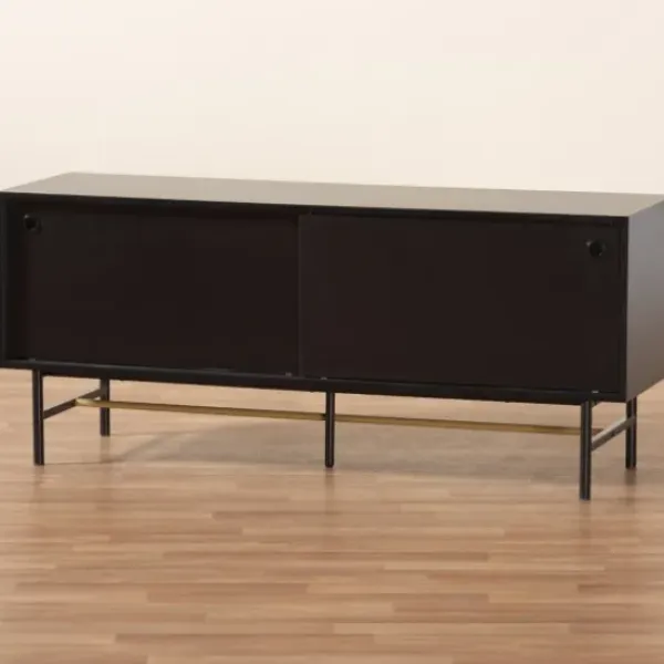 Tv Stands & Media Consoles-Kirkland's Home Wood And Metal Sliding Door Tv Stand Black