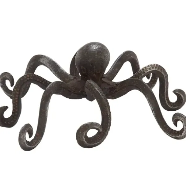 Statues & Figurines-Kirkland's Home Wood And Metal Stand Fish Sculpture Black/Brown/Blue