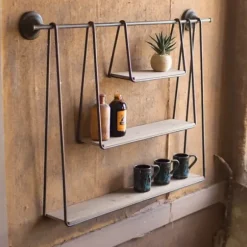 Shelves-Kirkland's Home Wood And Metal Three-Tier Side Modern Wall Shelf