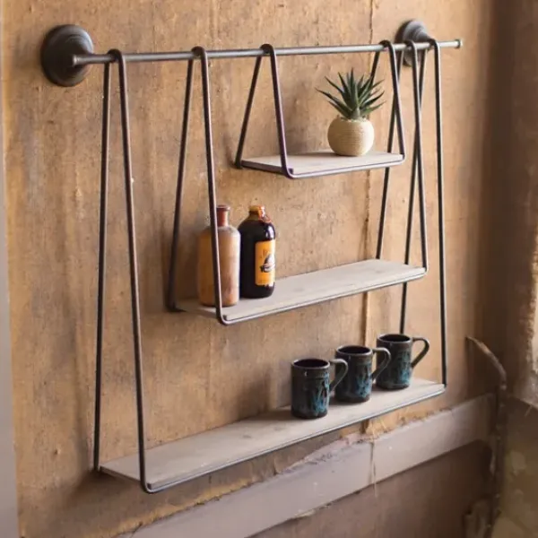 Shelves-Kirkland's Home Wood And Metal Three-Tier Side Modern Wall Shelf