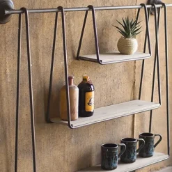 Shelves-Kirkland's Home Wood And Metal Three-Tier Side Modern Wall Shelf