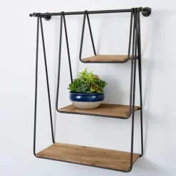 Shelves-Kirkland's Home Wood And Metal 3-Tiered Hanging Wall Shelf