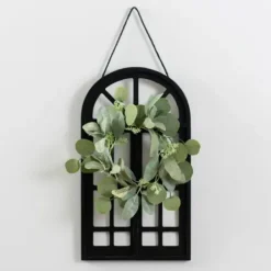 Wall Plaques-Kirkland's Home Wood And Mini Wreath Arch Wall Plaque Black