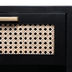 Nightstands-Kirkland's Home Wood And Natural Rattan Drawer Nightstand Black