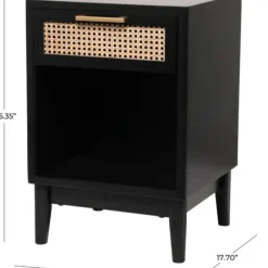 Nightstands-Kirkland's Home Wood And Natural Rattan Drawer Nightstand Black