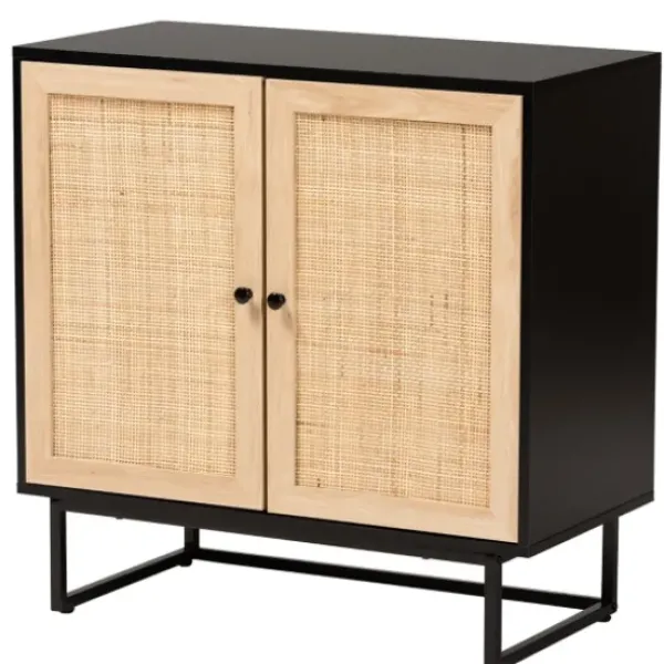 Cabinets & Sideboards-Kirkland's Home Wood And Rattan 2-Door Cabinet Black