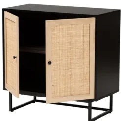 Cabinets & Sideboards-Kirkland's Home Wood And Rattan 2-Door Cabinet Black