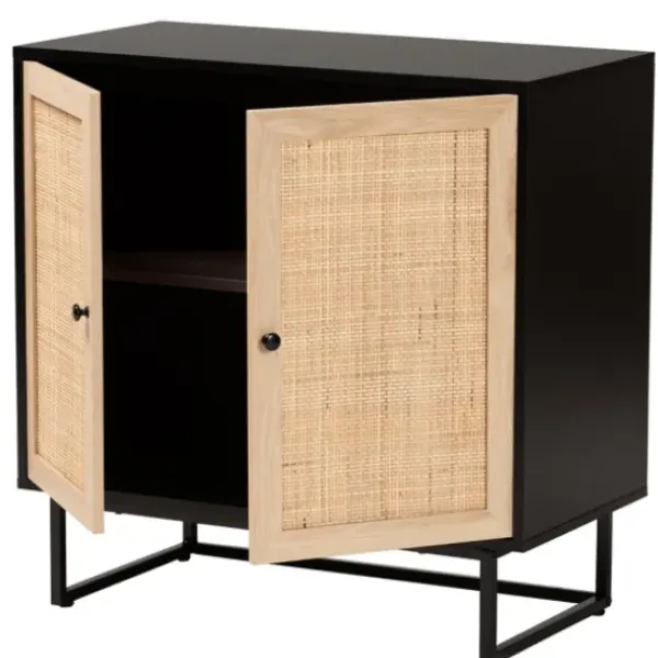 Cabinets & Sideboards-Kirkland's Home Wood And Rattan 2-Door Cabinet Black