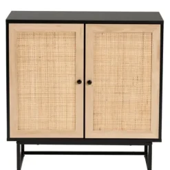 Cabinets & Sideboards-Kirkland's Home Wood And Rattan 2-Door Cabinet Black