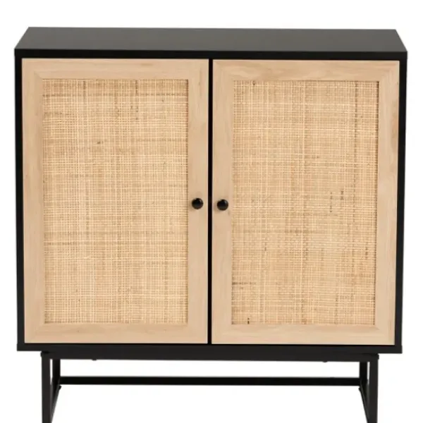 Cabinets & Sideboards-Kirkland's Home Wood And Rattan 2-Door Cabinet Black