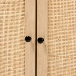 Cabinets & Sideboards-Kirkland's Home Wood And Rattan 2-Door Cabinet Black