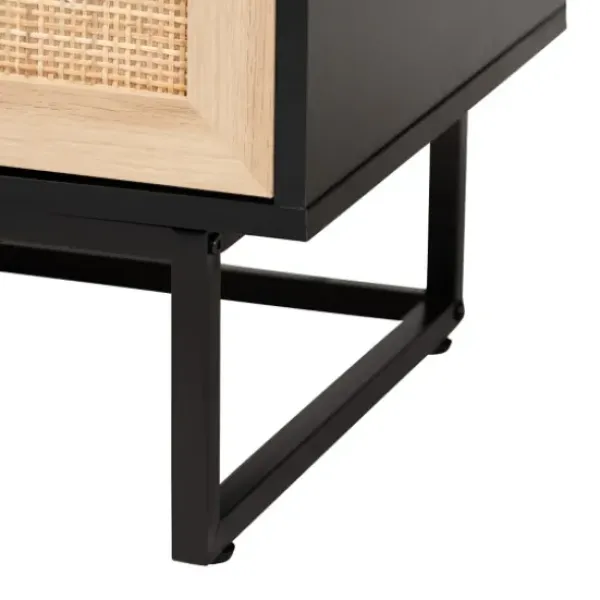 Cabinets & Sideboards-Kirkland's Home Wood And Rattan 2-Door Cabinet Black