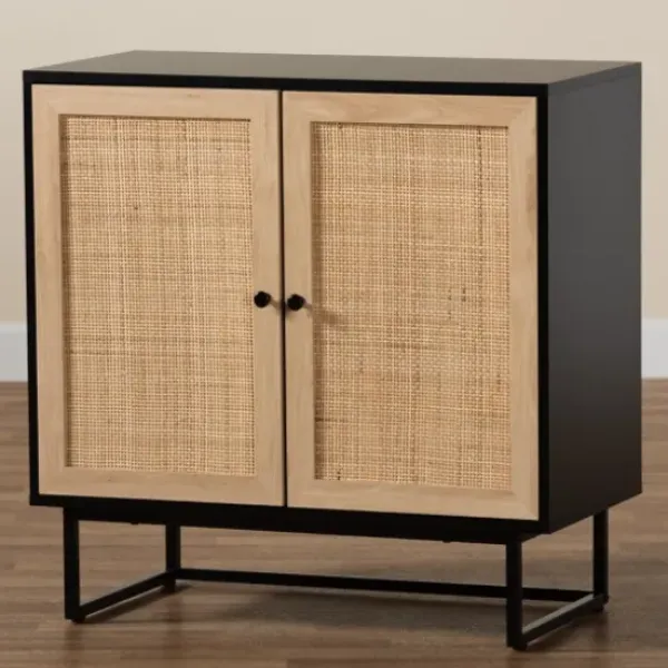 Cabinets & Sideboards-Kirkland's Home Wood And Rattan 2-Door Cabinet Black