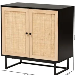 Cabinets & Sideboards-Kirkland's Home Wood And Rattan 2-Door Cabinet Black