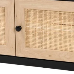 Tv Stands & Media Consoles-Kirkland's Home Wood And Rattan 3-Door Tv Stand Black