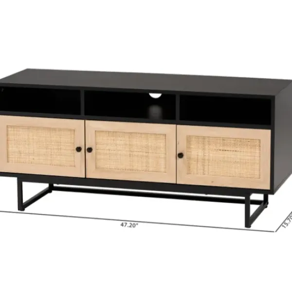 Tv Stands & Media Consoles-Kirkland's Home Wood And Rattan 3-Door Tv Stand Black