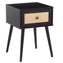 Accent & End Tables-Kirkland's Home Wood And Rattan Drawer Accent Table Black