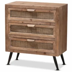 Cabinets & Sideboards-Kirkland's Home Wood And Rattan 3-Drawer Cabinet Brown