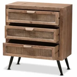 Cabinets & Sideboards-Kirkland's Home Wood And Rattan 3-Drawer Cabinet Brown