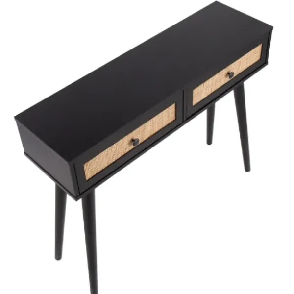 Entryway Furniture-Kirkland's Home Wood And Rattan 2-Drawer Console Table Black