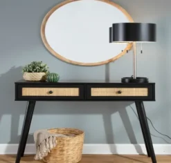 Entryway Furniture-Kirkland's Home Wood And Rattan 2-Drawer Console Table Black