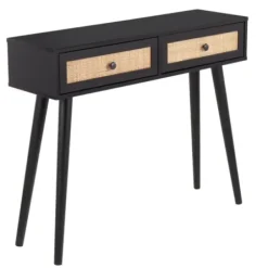 Entryway Furniture-Kirkland's Home Wood And Rattan 2-Drawer Console Table Black