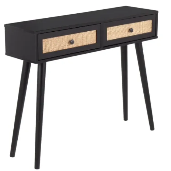 Entryway Furniture-Kirkland's Home Wood And Rattan 2-Drawer Console Table Black
