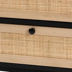Nightstands-Kirkland's Home Wood And Rattan 2-Drawer Nightstand Black