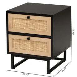 Nightstands-Kirkland's Home Wood And Rattan 2-Drawer Nightstand Black