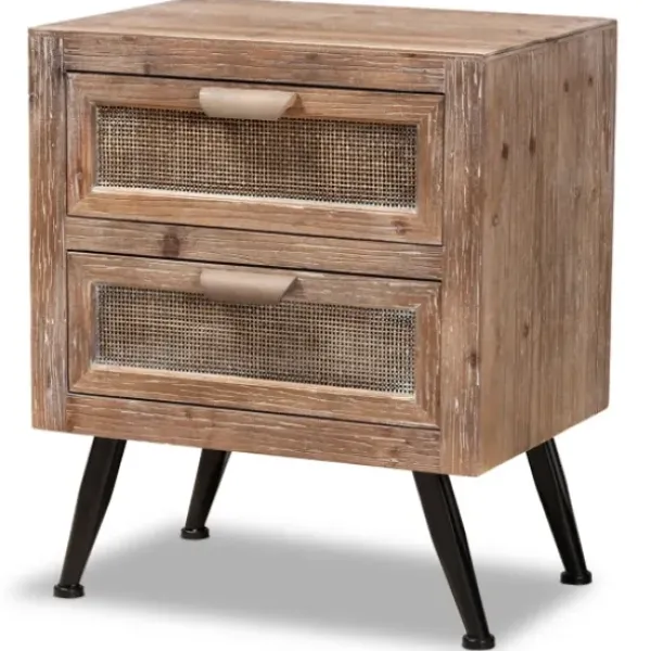 Nightstands-Kirkland's Home Wood And Rattan 2-Drawer Nightstand Brown