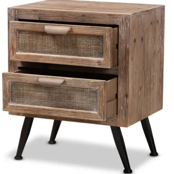 Nightstands-Kirkland's Home Wood And Rattan 2-Drawer Nightstand Brown