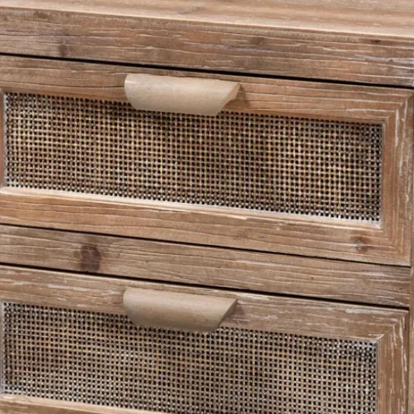 Nightstands-Kirkland's Home Wood And Rattan 2-Drawer Nightstand Brown