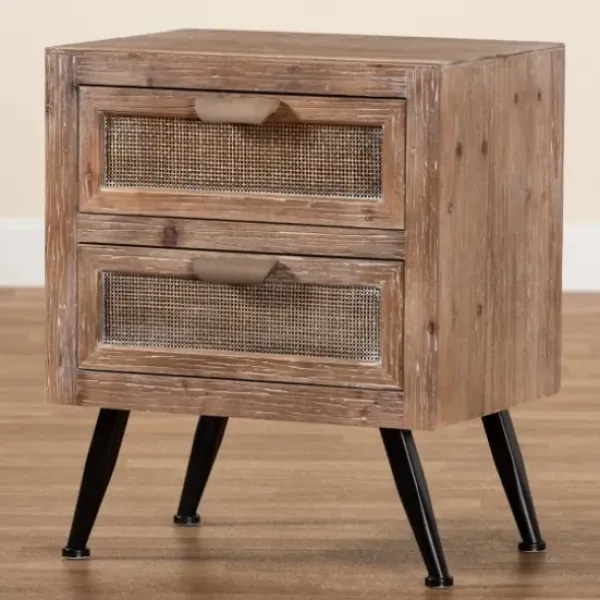 Nightstands-Kirkland's Home Wood And Rattan 2-Drawer Nightstand Brown