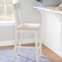 Bar Stools & Counter Height Stools-Kirkland's Home Wood And Rattan Upholstered Bar Stool White