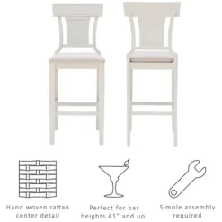 Bar Stools & Counter Height Stools-Kirkland's Home Wood And Rattan Upholstered Bar Stool White