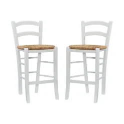 Bar Stools & Counter Height Stools-Kirkland's Home Wood And Seagrass Counter Stools, Set Of 2 White