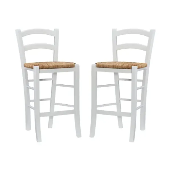Bar Stools & Counter Height Stools-Kirkland's Home Wood And Seagrass Counter Stools, Set Of 2 White