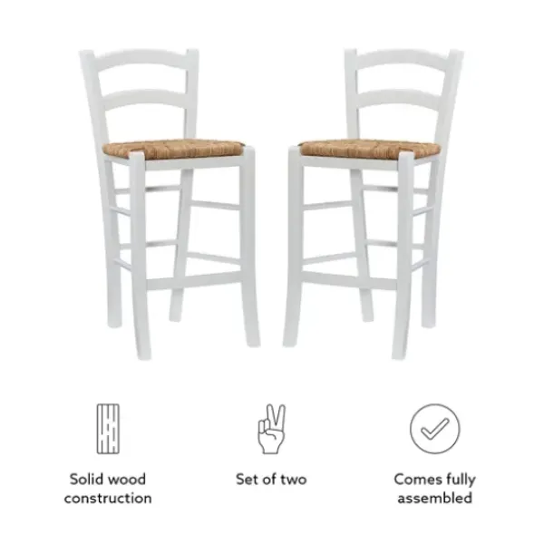 Bar Stools & Counter Height Stools-Kirkland's Home Wood And Seagrass Counter Stools, Set Of 2 White