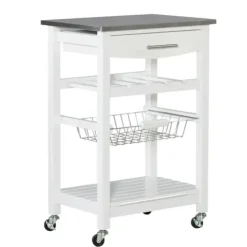 Kitchen Islands & Bar Carts-Kirkland's Home Wood And Stainless Steel Kitchen Cart White