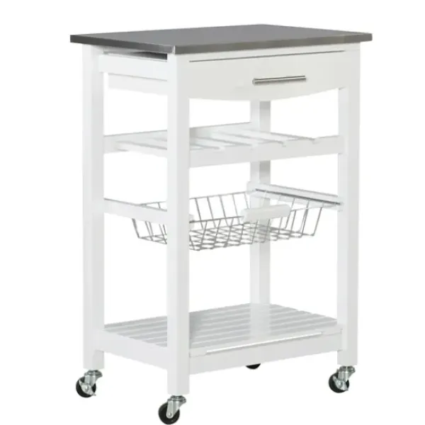Kitchen Islands & Bar Carts-Kirkland's Home Wood And Stainless Steel Kitchen Cart White