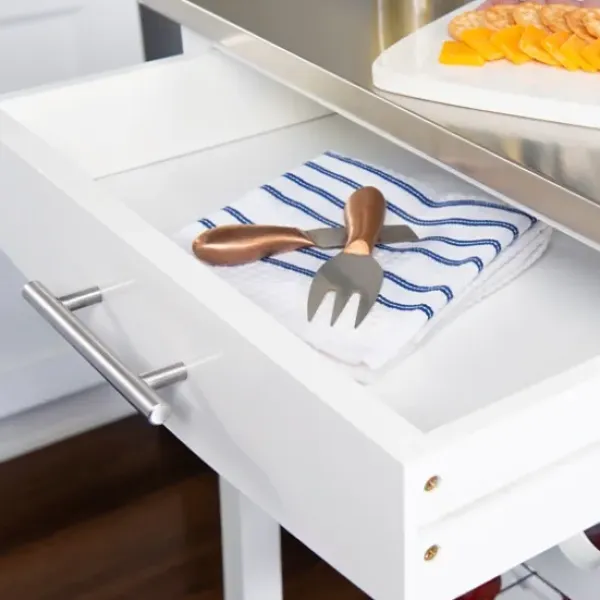 Kitchen Islands & Bar Carts-Kirkland's Home Wood And Stainless Steel Kitchen Cart White