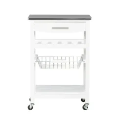 Kitchen Islands & Bar Carts-Kirkland's Home Wood And Stainless Steel Kitchen Cart White