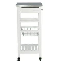 Kitchen Islands & Bar Carts-Kirkland's Home Wood And Stainless Steel Kitchen Cart White
