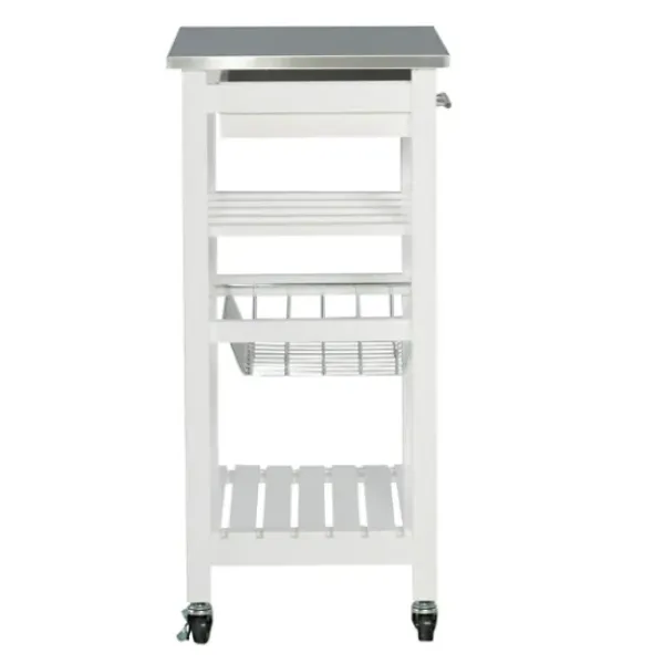 Kitchen Islands & Bar Carts-Kirkland's Home Wood And Stainless Steel Kitchen Cart White